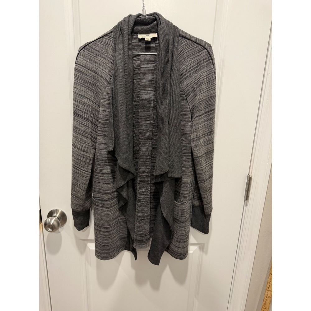 Halston Womens Cardigan Draped Open Front Space Dye Gray Medium